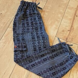 Womens Boho Patterned Drawstring Harem Pants - With Pockets